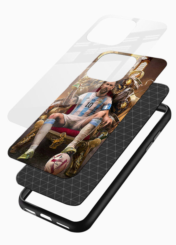 Messi throne artwork printed on tempered glass mobile back cover - 3