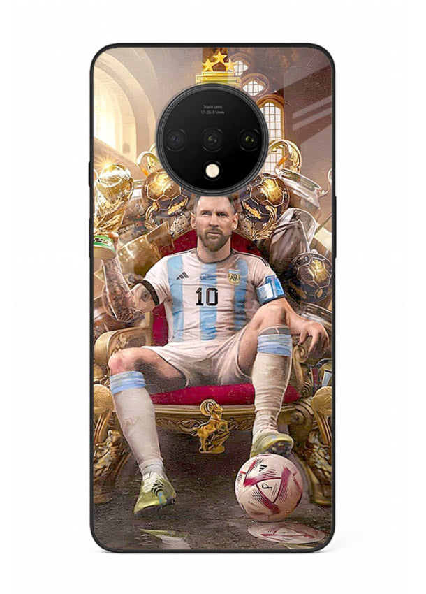 Messi throne artwork printed on tempered glass OnePlus 7T back cover