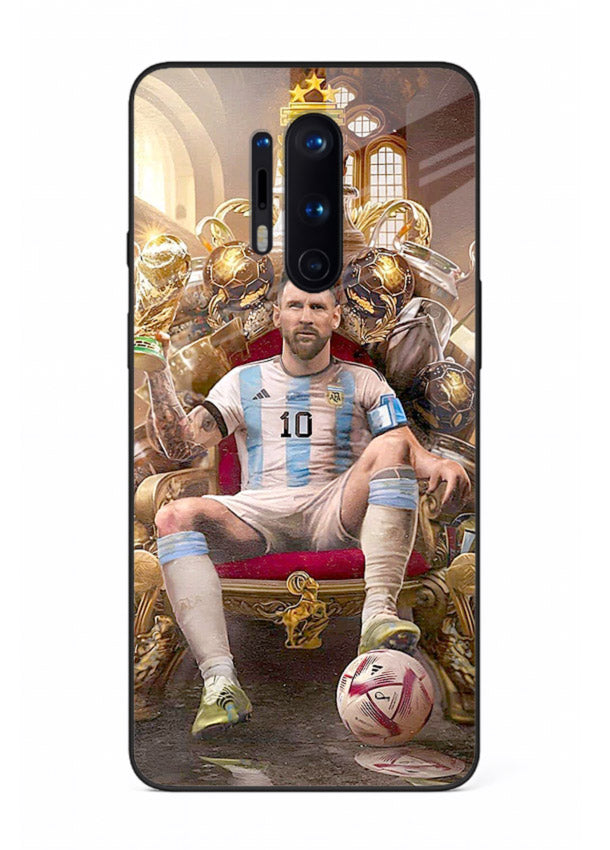 Messi throne artwork printed on tempered glass OnePlus 8 Pro back cover