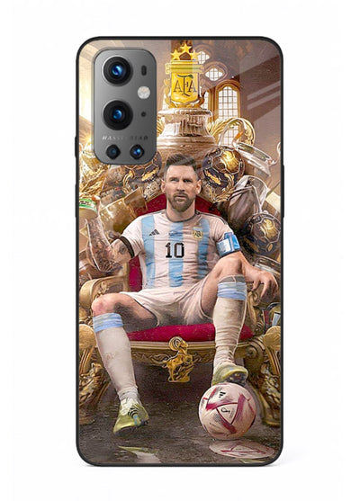 Messi throne artwork printed on tempered glass OnePlus 9 back cover