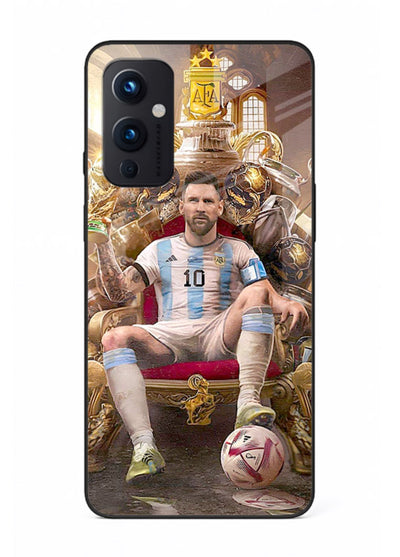 Messi throne artwork printed on tempered glass OnePlus 9 Pro back cover