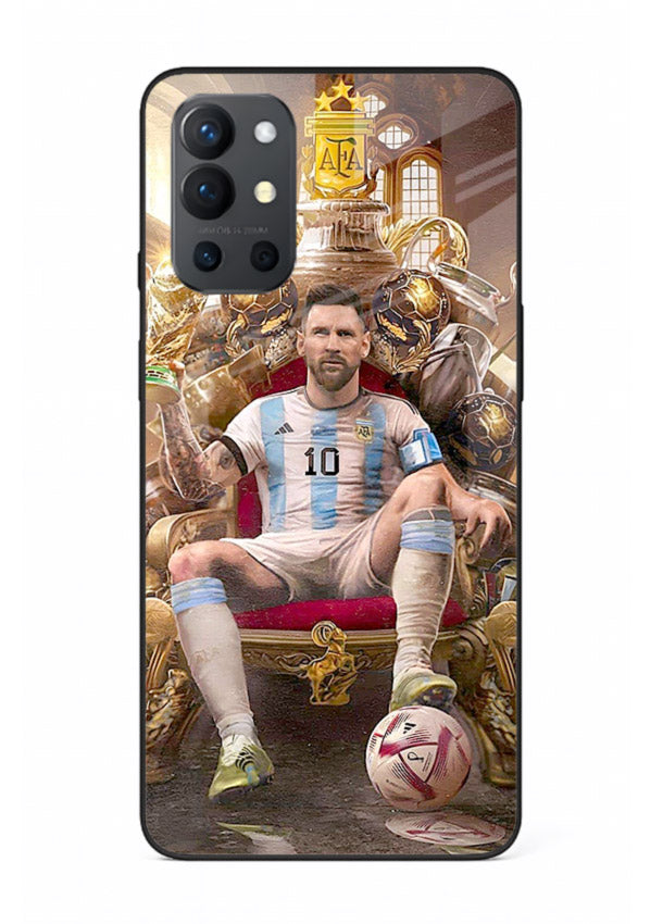 Messi throne artwork printed on tempered glass OnePlus 9R back cover