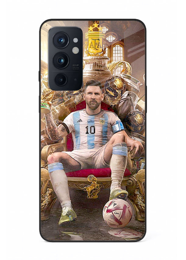 Messi throne artwork printed on tempered glass OnePlus 9RT back cover