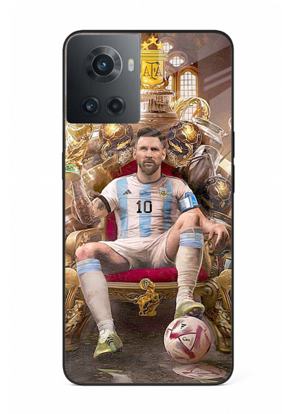 Messi throne artwork printed on tempered glass OnePlus 10R back cover