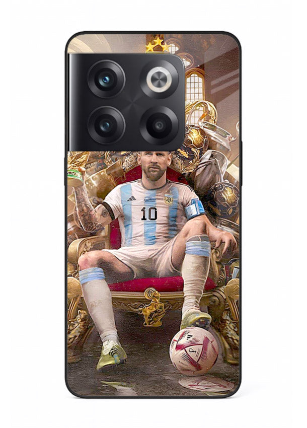 Messi throne artwork printed on tempered glass OnePlus 10T back cover