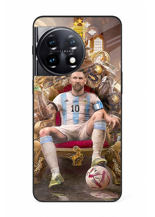Messi throne artwork printed on tempered glass OnePlus 11 back cover
