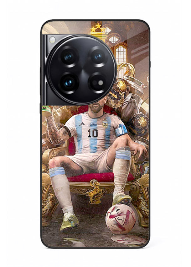 Messi throne artwork printed on tempered glass OnePlus 12 back cover