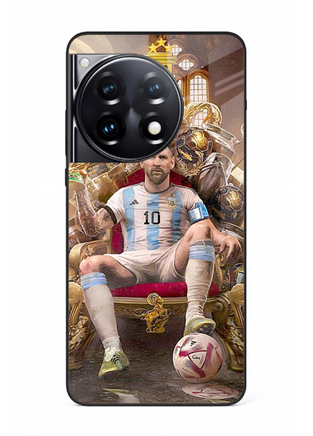 Messi throne artwork printed on tempered glass OnePlus 12R back cover