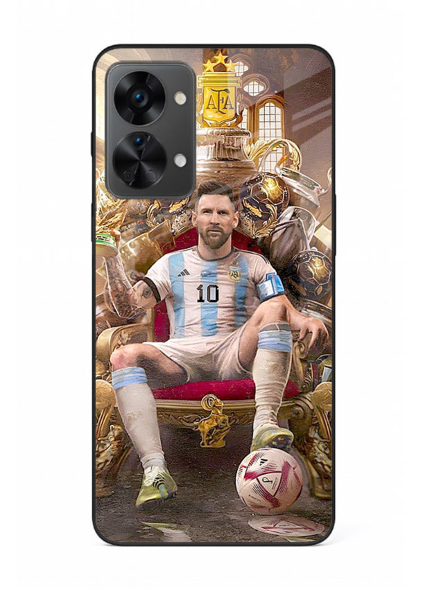 Messi throne artwork printed on tempered glass OnePlus Nord 2T back cover