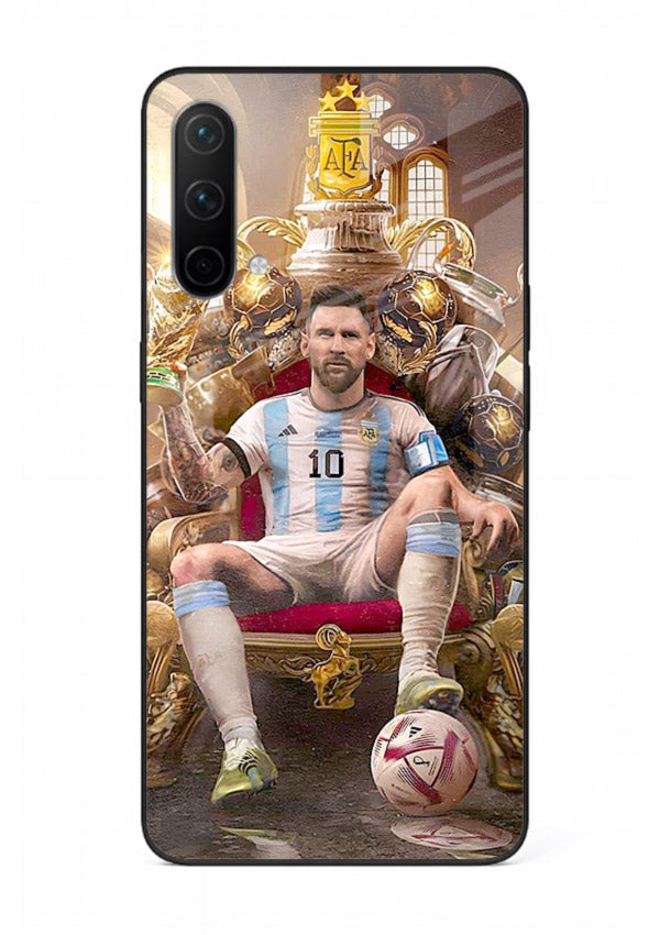 Messi throne artwork printed on tempered glass OnePlus Nord CE 5G back cover