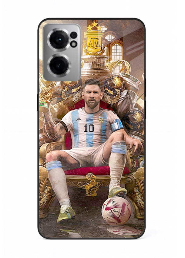 Messi throne artwork printed on tempered glass OnePlus Nord CE2 5G back cover