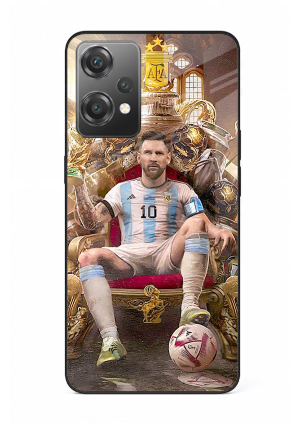 Messi throne artwork printed on tempered glass OnePlus Nord CE2 Lite 5G back cover