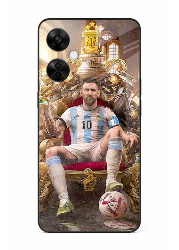 Messi throne artwork printed on tempered glass OnePlus Nord CE3 Lite back cover