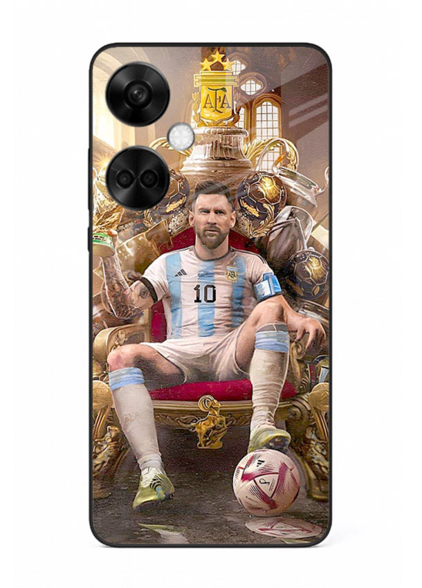 Messi throne artwork printed on tempered glass OnePlus Nord CE3 back cover