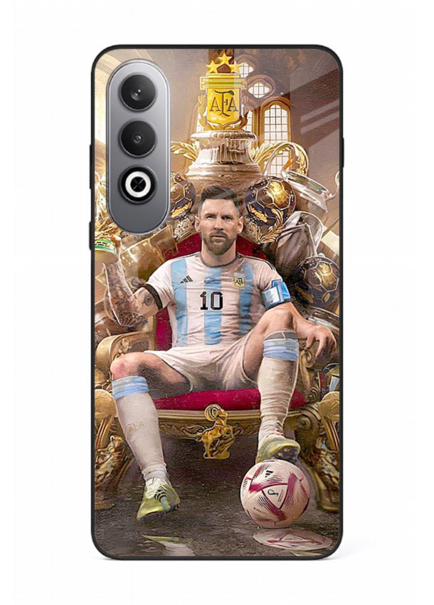 Messi throne artwork printed on tempered glass OnePlus Nord CE4 back cover