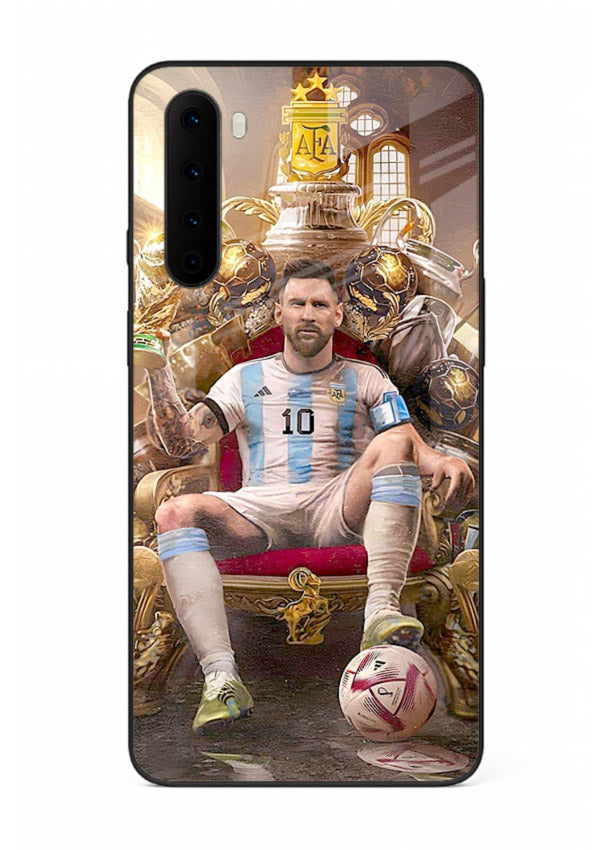 Messi throne artwork printed on tempered glass OnePlus Nord back cover