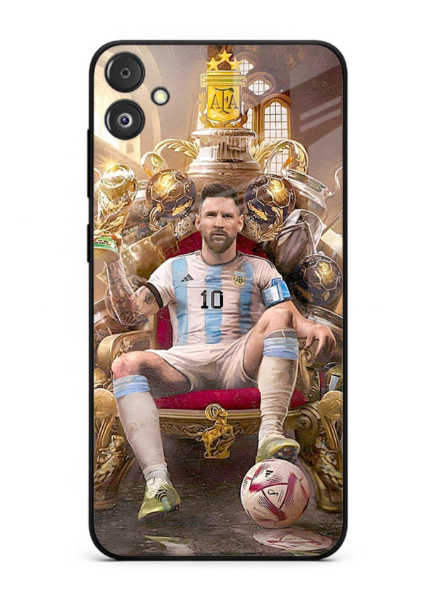 Messi throne artwork printed on tempered glass Samsung F14 5G back cover
