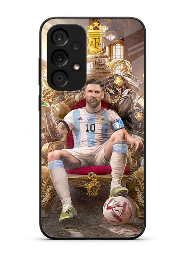 Messi throne artwork printed on tempered glass Samsung A73 5G back cover