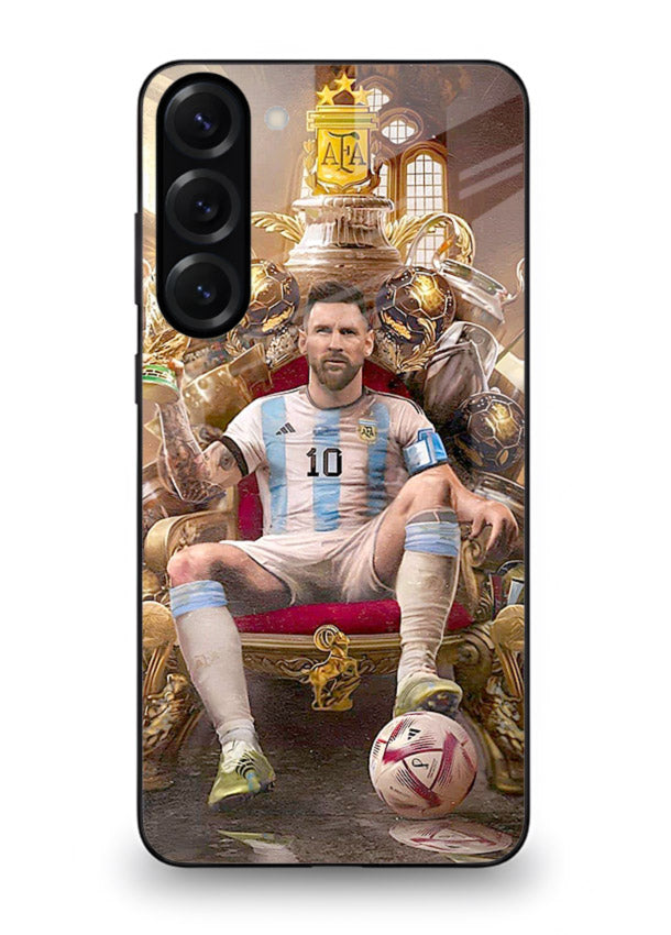 Messi throne artwork printed on tempered glass Samsung S23 back cover