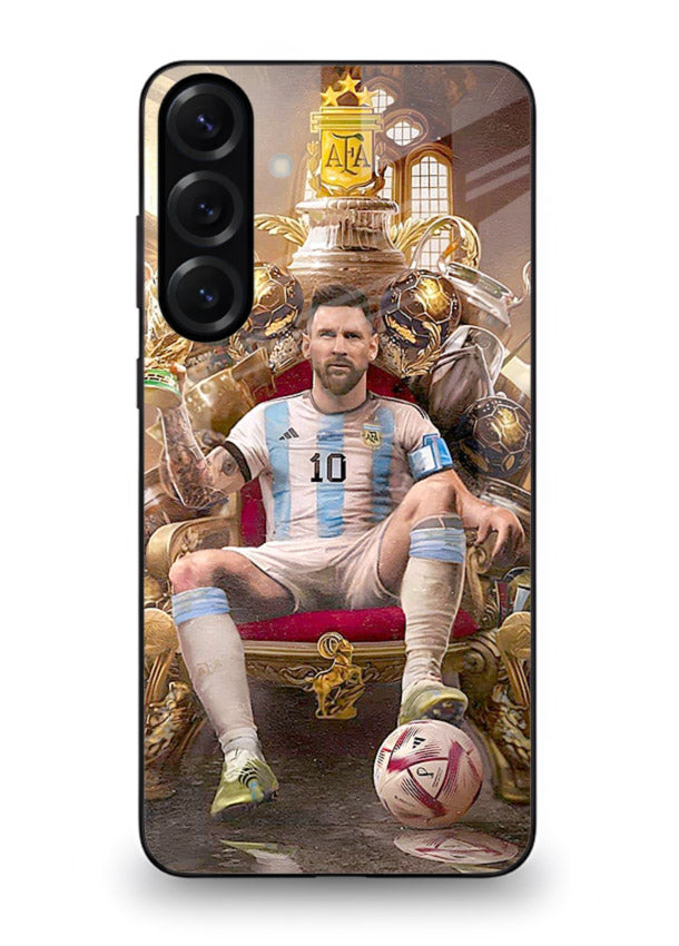 Messi throne artwork printed on tempered glass Samsung A16 5G back cover