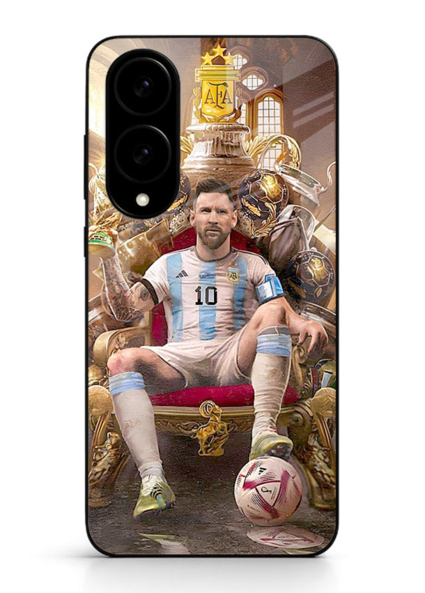 Messi throne artwork printed on tempered glass Samsung S25 Edge back cover