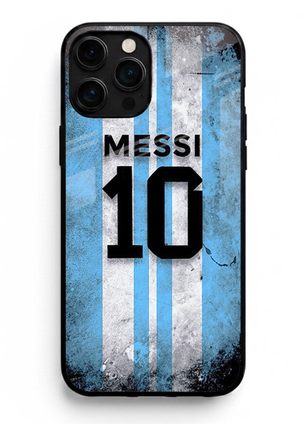 Messi number ten jersey artwork printed on premium tempered glass iPhone 16 Pro Max back cover
