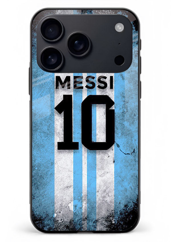 Messi number ten jersey artwork printed on premium tempered glass iPhone 17 Pro Max back cover