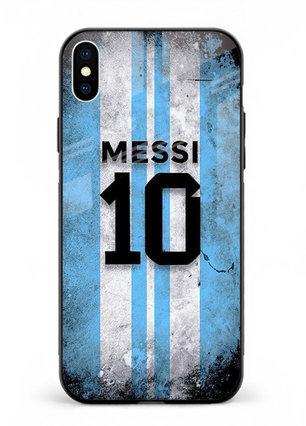 Messi number ten jersey artwork printed on premium tempered glass iPhone XS Max back cover