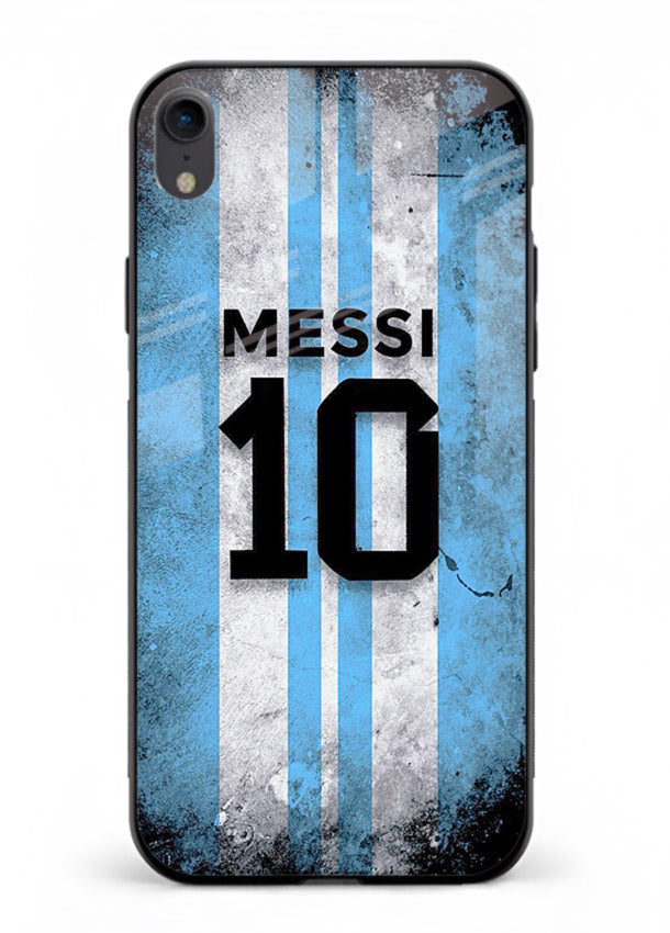Messi number ten jersey artwork printed on premium tempered glass iPhone XR back cover