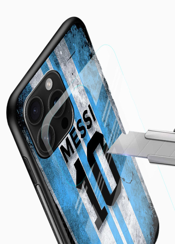 Messi number ten jersey artwork printed on premium tempered glass mobile back cover - 4