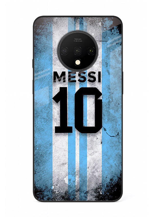 Messi number ten jersey artwork printed on premium tempered glass OnePlus 7T back cover