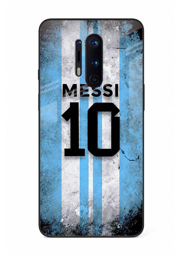 Messi number ten jersey artwork printed on premium tempered glass OnePlus 8 Pro back cover