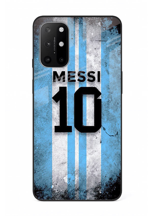 Messi number ten jersey artwork printed on premium tempered glass OnePlus 8T back cover