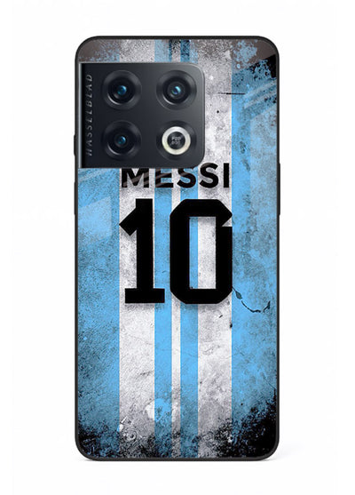 Messi number ten jersey artwork printed on premium tempered glass OnePlus 10 Pro back cover
