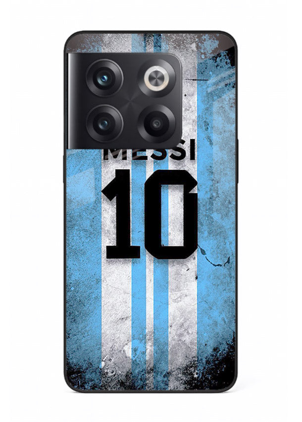 Messi number ten jersey artwork printed on premium tempered glass OnePlus 10T back cover