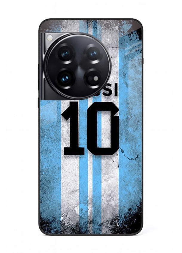 Messi number ten jersey artwork printed on premium tempered glass OnePlus 12 back cover