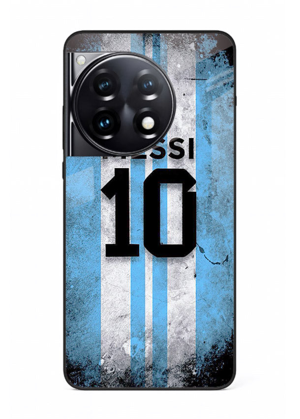 Messi number ten jersey artwork printed on premium tempered glass OnePlus 12R back cover