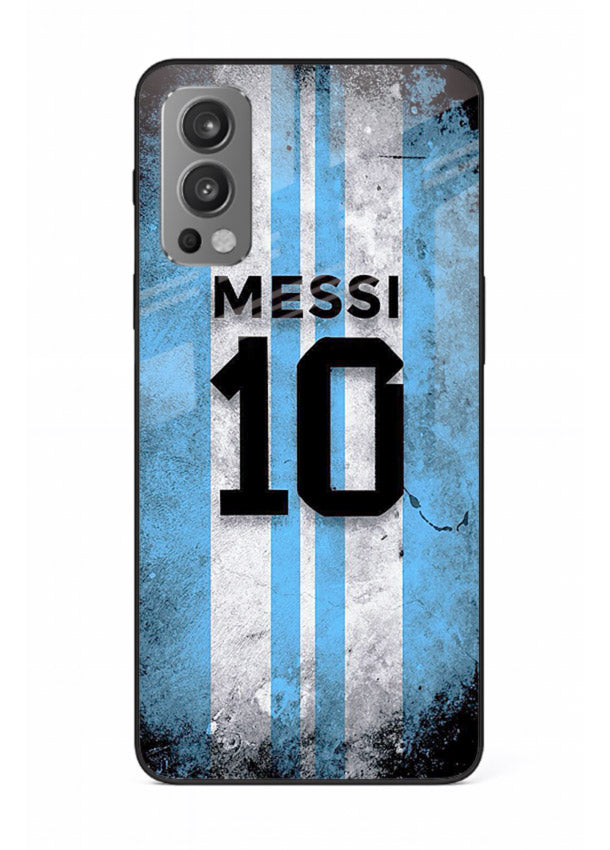 Messi number ten jersey artwork printed on premium tempered glass OnePlus Nord 2 back cover