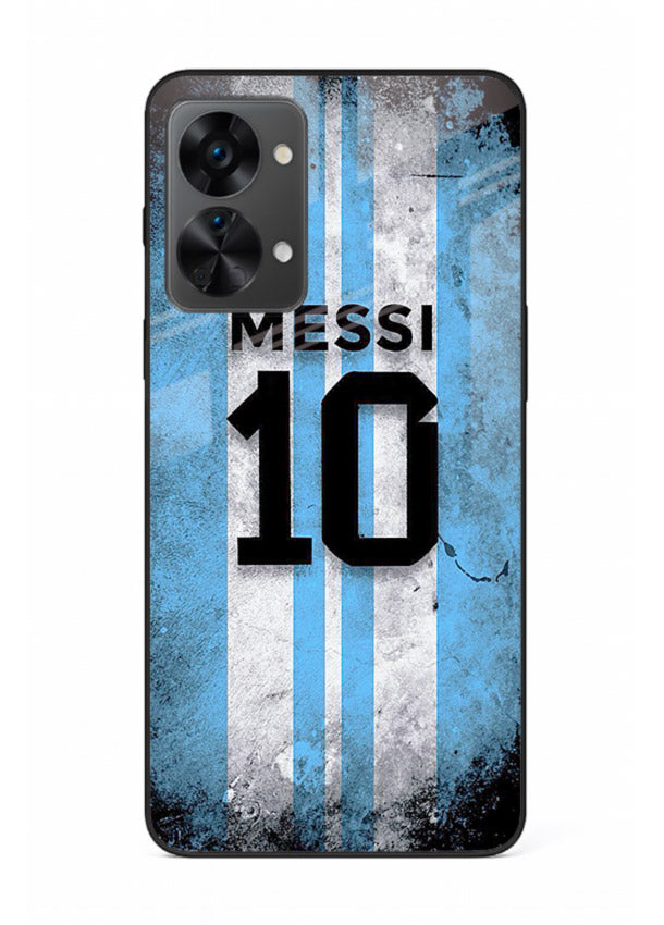 Messi number ten jersey artwork printed on premium tempered glass OnePlus Nord 2T back cover