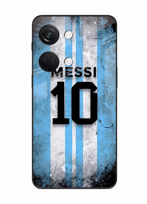 Messi number ten jersey artwork printed on premium tempered glass OnePlus Nord 3 back cover