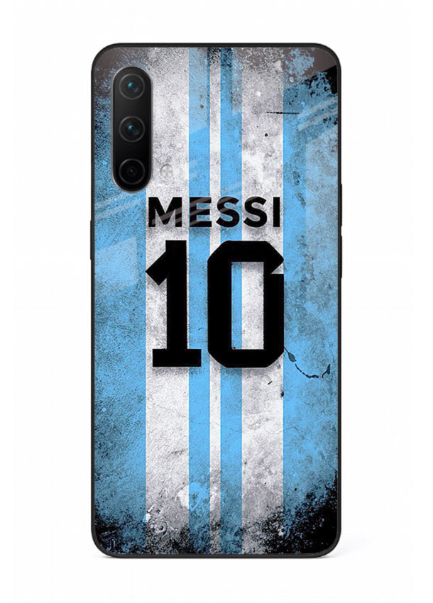 Messi number ten jersey artwork printed on premium tempered glass OnePlus Nord CE 5G back cover