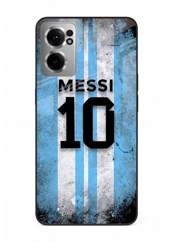Messi number ten jersey artwork printed on premium tempered glass OnePlus Nord CE2 5G back cover