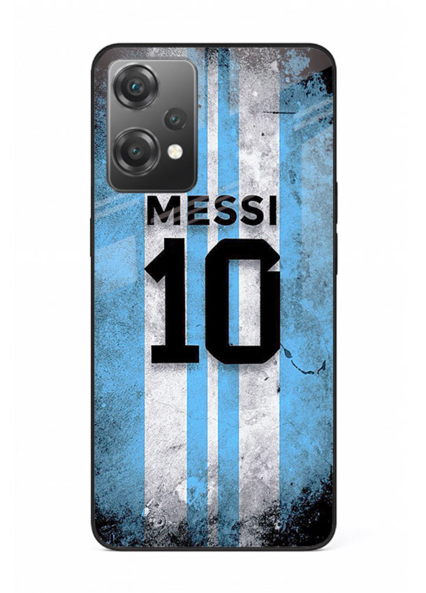 Messi number ten jersey artwork printed on premium tempered glass OnePlus Nord CE2 Lite 5G back cover