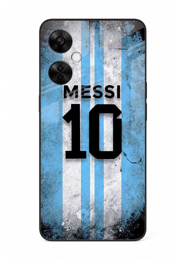 Messi number ten jersey artwork printed on premium tempered glass OnePlus Nord CE3 Lite back cover