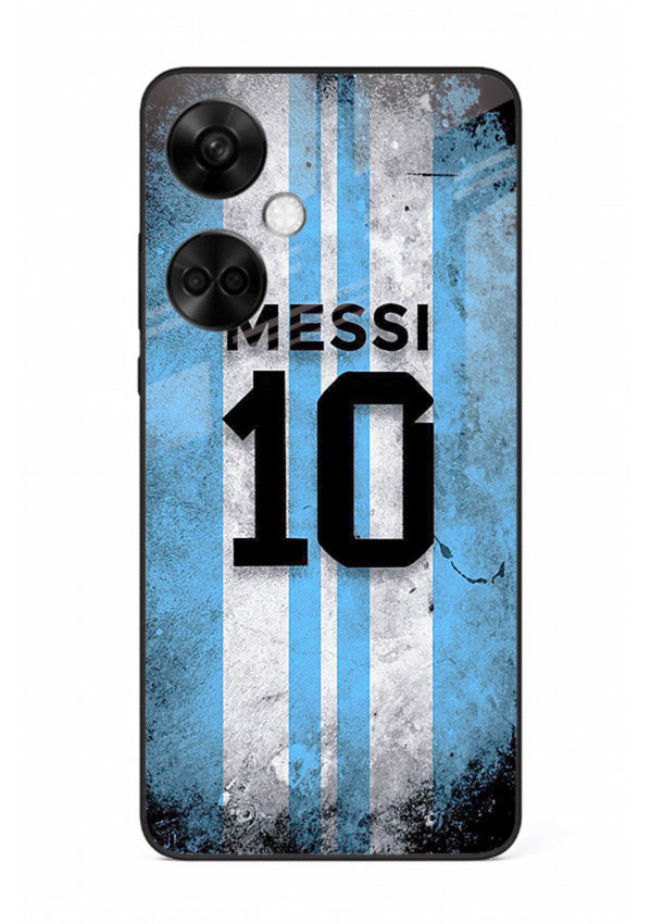Messi number ten jersey artwork printed on premium tempered glass OnePlus Nord CE3 back cover