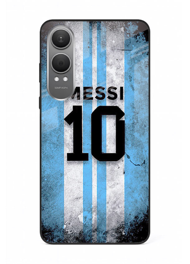 Messi number ten jersey artwork printed on premium tempered glass OnePlus Nord CE4 Lite back cover