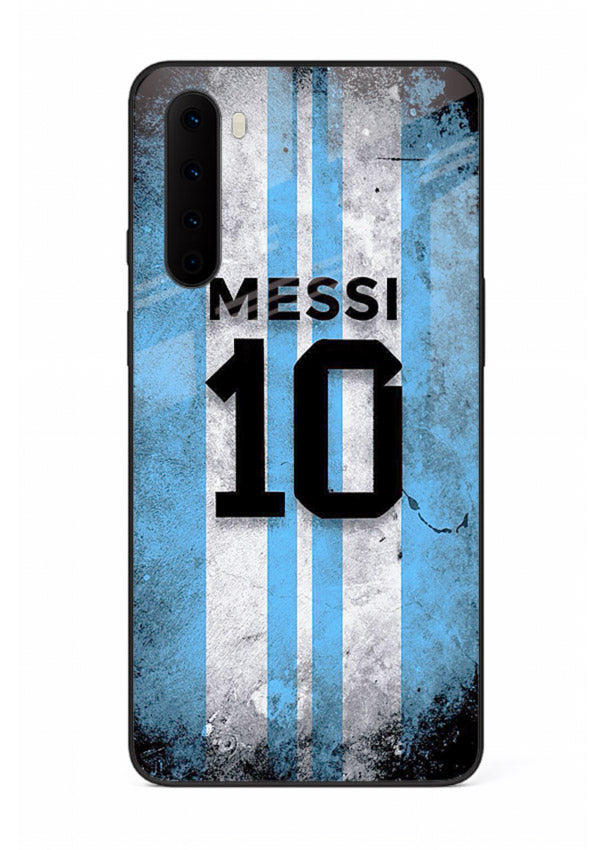Messi number ten jersey artwork printed on premium tempered glass OnePlus Nord back cover