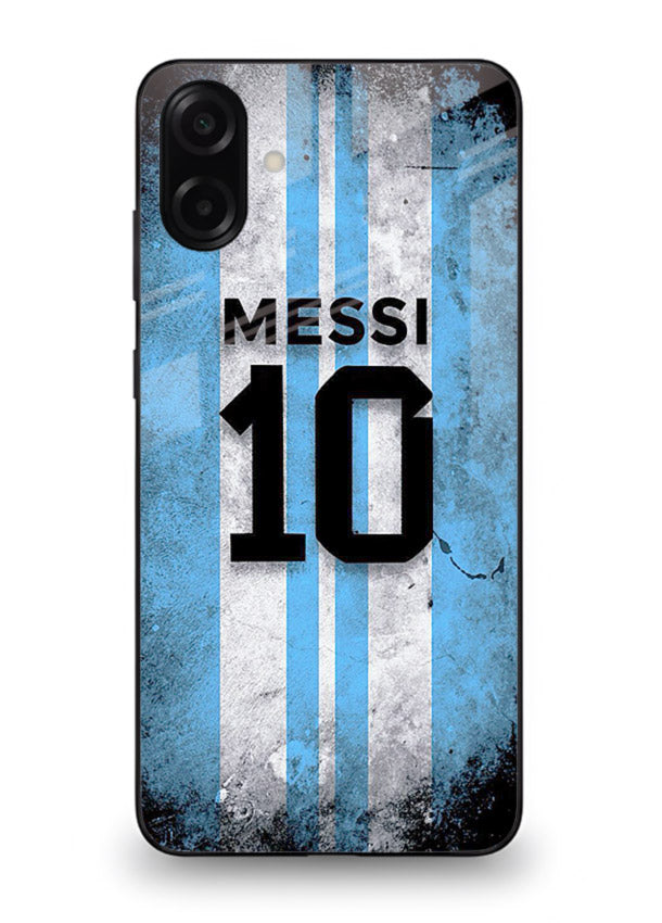Messi number ten jersey artwork printed on premium tempered glass Samsung M13 5G back cover