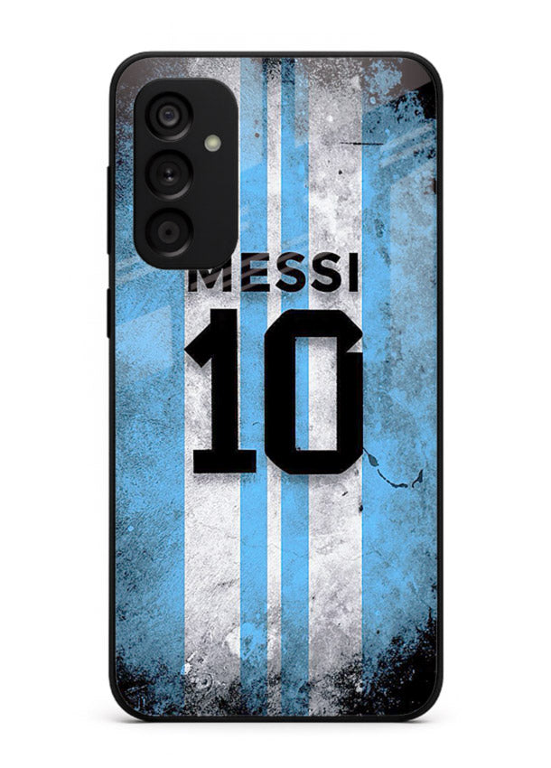 Messi number ten jersey artwork printed on premium tempered glass Samsung M13 4G back cover