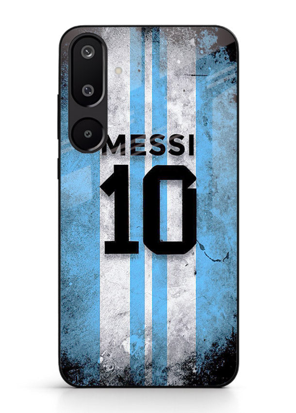 Messi number ten jersey artwork printed on premium tempered glass Samsung M16 5G back cover